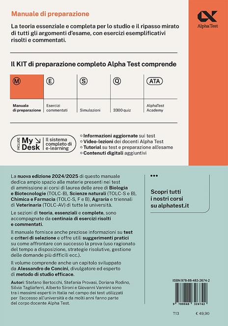 Alpha Test. Biotecnologie e farmacia. TOLC-B, TOLC-F e TOLC-S. Manuale di preparazione. Ediz. MyDesk. Con software di simulazione - Stefano Bertocchi,Stefania Provasi,Doriana Rodino - 2