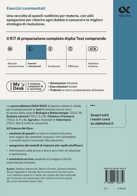 Alpha Test. Biotecnologie e farmacia TOLC-B, TOLC-F e TOLC-S. Esercizi commentati. Ediz. MyDesk. Con software di simulazione - Stefano Bertocchi,Stefania Provasi,Doriana Rodino - 2