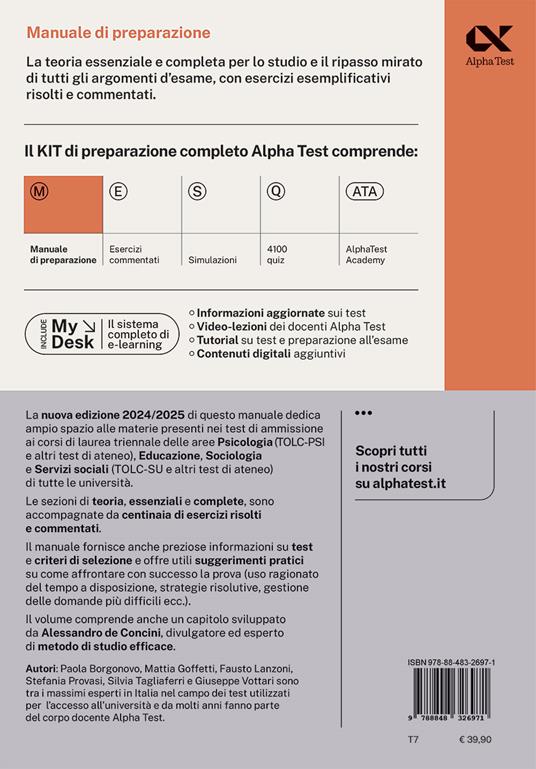 Alpha Test. Psicologia. TOLC-PSI. Manuale di preparazione. Con espansione online - Giuseppe Vottari,Fausto Lanzoni,Paola Borgonovo - 2