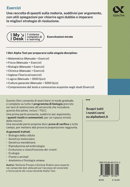 Alpha Test. Esercizi di biologia. Ediz. MyDesk - Doriana Rodino,Stefania Provasi - 2