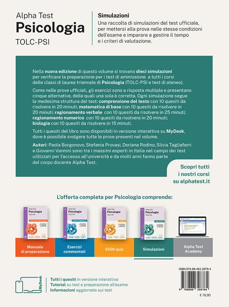 Alpha Test. Psicologia. TOLC-PSI. Simulazioni. Ediz. MyDesk. Con Contenuto digitale per download e accesso online - Giuseppe Vottari,Fausto Lanzoni,Mattia Goffetti - 2