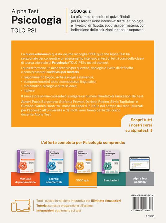 Alpha Test. Psicologia. TOLC-PSI. 3500 quiz. Ediz. MyDesk. Con Contenuto digitale per download e accesso online - Fausto Lanzoni,Mattia Goffetti,Giuseppe Vottari - 2