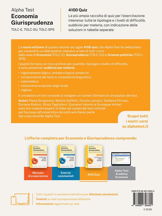 Alpha Test. Economia. TOLC-E, TOLC-SU, TOLC-SPS. 4100 quiz. Con Contenuto digitale per download e accesso online - Fausto Lanzoni,Marco Pinaffo,Alessandro Lucchese - 2