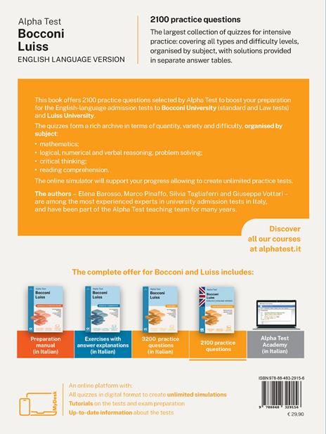 Alpha Test Bocconi Luiss English version. 2100 practice questions. 2025/2026 Edition. For English-language admission tests. With online simulator - 2