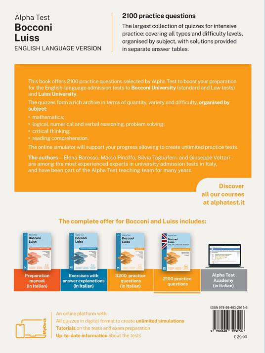Alpha Test Bocconi Luiss English version. 2100 practice questions. 2025/2026 Edition. For English-language admission tests. With online simulator - 2