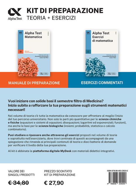 Alpha Test Medicina Riforma Precorso di Matematica. Edizione 2025. Per esami di ammissione universitaria e primo semestre di Medicina. Con piattaforma di e-learning MyDesk. Con Contenuto digitale per accesso online - Stefano Bertocchi,Silvia Tagliaferri - 2