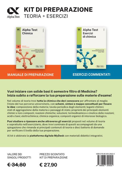 Alpha Test Medicina Riforma Precorso di Chimica. Edizione 2025. Per esami di ammissione universitaria e primo semestre di Medicina. Con piattaforma di e-learning MyDesk. Con Contenuto digitale per accesso online - 2