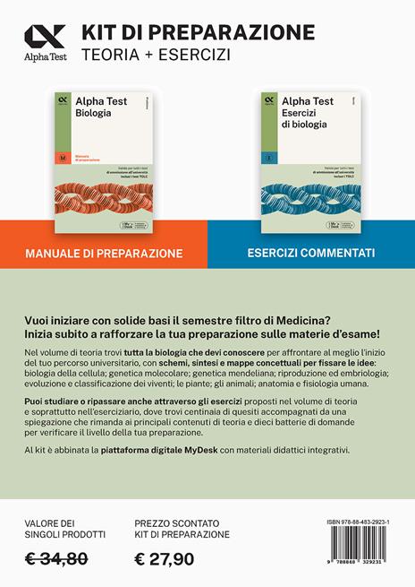 Alpha Test Medicina Riforma Precorso di Biologia. Edizione 2025. Per esami di ammissione universitaria e primo semestre di Medicina. Con piattaforma di e-learning MyDesk. Con Contenuto digitale per accesso online - 2