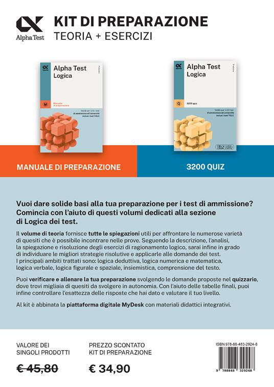 Alpha Test Logica Kit di preparazione. Edizione 2025. Per esami di ammissione universitaria. Con piattaforma di e-learning MyDesk. Con espansione online - 2