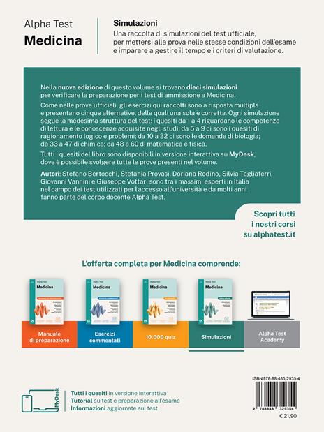 Alpha Test Medicina. Simulazioni. Per l’ammissione ai corsi di laurea in Medicina, Odontoiatria e Veterinaria delle università statali. Nuova edizione con i quesiti della banca dati ufficiale 2024. Ediz. MyDesk. Con Contenuto digitale per download e accesso online - Stefano Bertocchi,Stefania Provasi,Giuseppe Vottari - 2