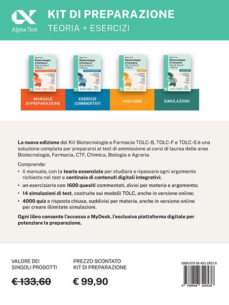 Alpha Test Biotecnologie e Farmacia TOLC-B, TOLC-F e TOLC-S. Kit di preparazione. Per TOLC-B, TOLC-F, TOLC-S, TOLC-AV. Con simulazioni, esercizi e MyDesk - 2