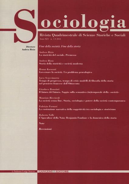 Sociologia. Rivista quadrimestrale di scienze storiche e sociali (2011). Vol. 1 - copertina