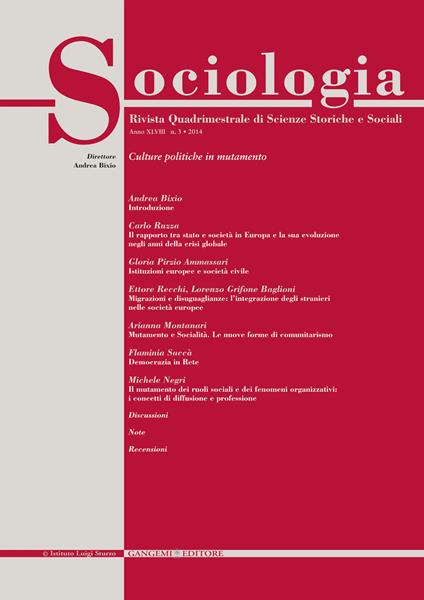 Sociologia. Rivista quadrimestrale di scienze storiche e sociali (2014). Vol. 3 - copertina