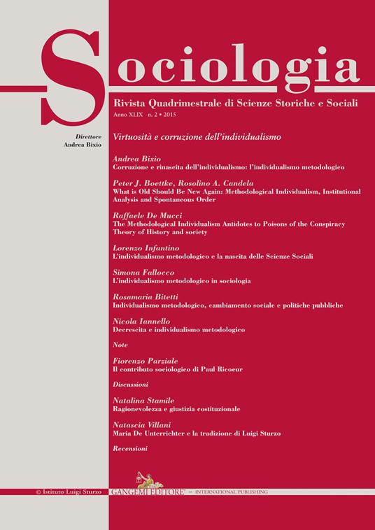 Sociologia. Rivista quadrimestrale di scienze storiche e sociali (2015). Vol. 2 - copertina
