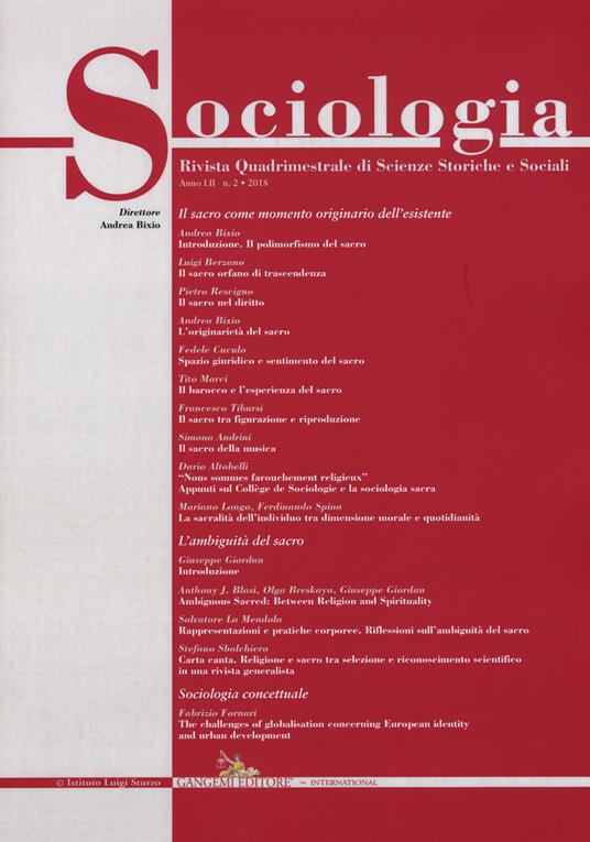 Sociologia. Rivista quadrimestrale di scienze storiche e sociali (2018). Vol. 2 - copertina
