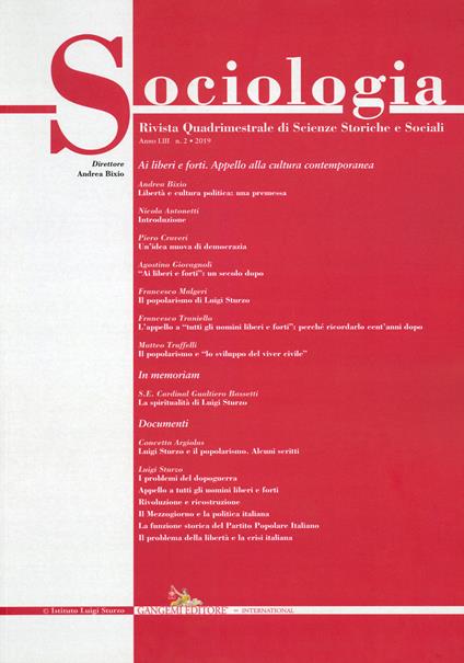 Sociologia. Rivista quadrimestrale di scienze storiche e sociali (2019). Vol. 2 - copertina