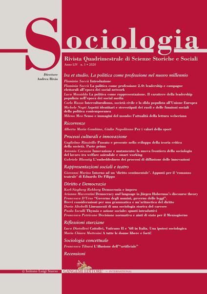 Sociologia. Rivista quadrimestrale di scienze storiche e sociali (2020). Vol. 1 - copertina