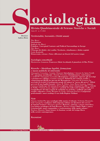 Sociologia. Rivista quadrimestrale di scienze storiche e sociali (2021). Vol. 3 - copertina