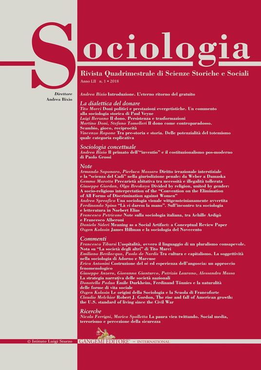 Sociologia. Rivista quadrimestrale di scienze storiche e sociali (2018). Vol. 1 - Andrea Bixio - ebook