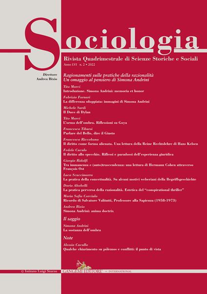 Sociologia. Rivista quadrimestrale di scienze storiche e sociali (2022). Vol. 2 - copertina