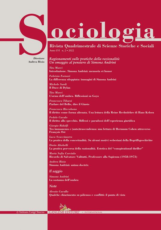 Sociologia. Rivista quadrimestrale di scienze storiche e sociali (2022). Vol. 2 - copertina
