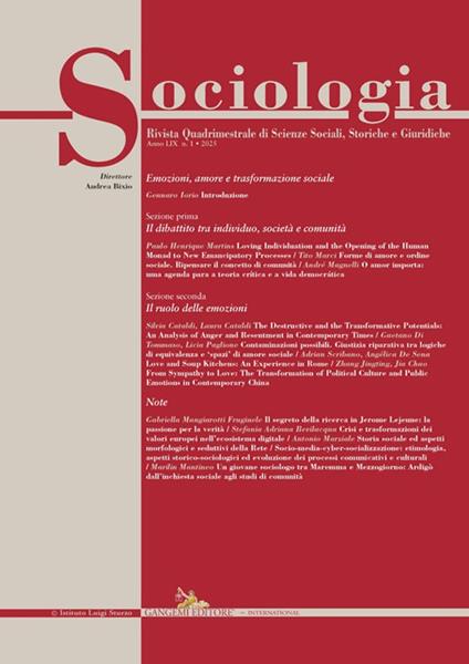 Sociologia. Rivista quadrimestrale di scienze storiche e sociali (2025). Vol. 1 - copertina