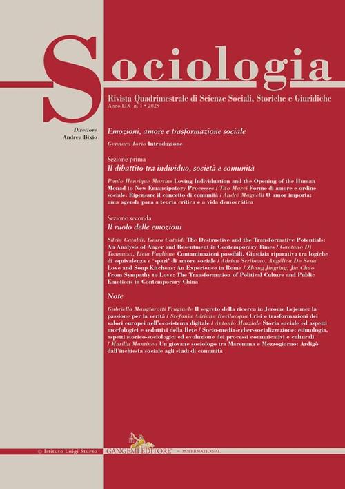 Sociologia. Rivista quadrimestrale di scienze storiche e sociali (2025). Vol. 1 - copertina