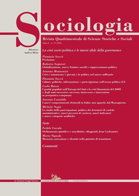 Sociologia. Rivista quadrimestrale di scienze storiche e sociali (2016). Vol. 3 - Nicola Caracciolo - ebook