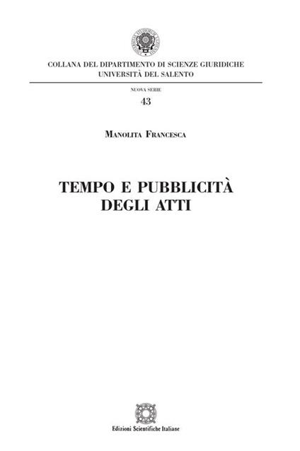 Tempo e pubblicità degli atti - Francesca Manolita - copertina