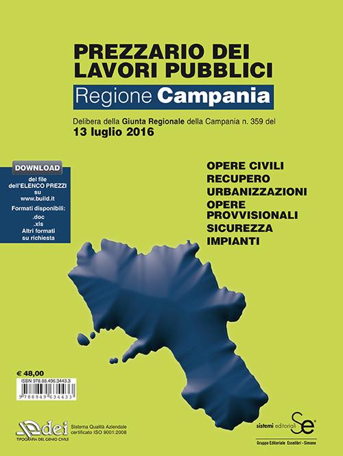 Prezzario dei lavori pubblici Campania 2016 - copertina