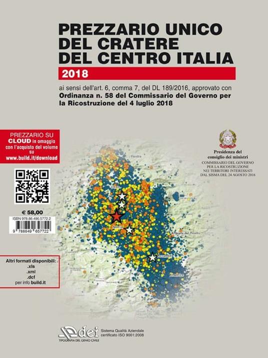 Prezzario unico del cratere del centro Italia 2018 - copertina