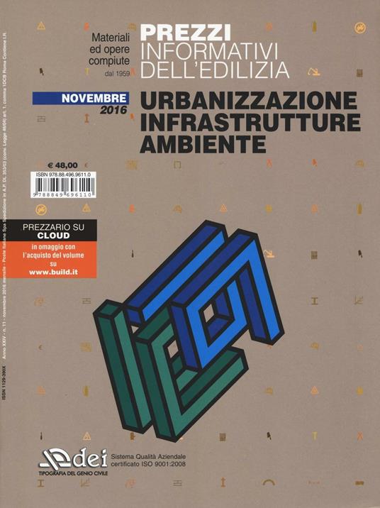 Urbanizzazione infrastrutture ambiente. Prezzi informativi dell'edilizia. Novembre 2016 - copertina