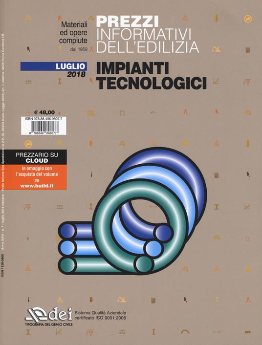 Prezzi informativi dell'edilizia. Impianti tecnologici. Luglio 2018 - copertina