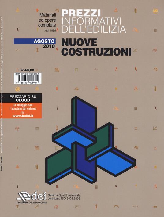 Prezzi informativi dell'edilizia. Nuove costruzioni. Agosto 2018 - copertina