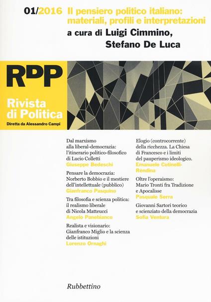 Rivista di politica (2016). Vol. 1: Il pensiero politico italiano: materiali, profili e interpretazioni. - copertina