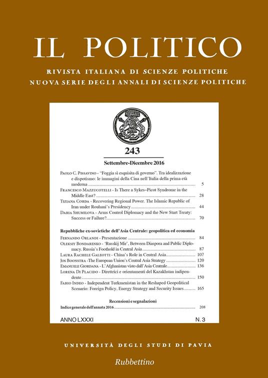 Il politico. Rivista italiana di scienze politiche (2016). Vol. 3 - copertina