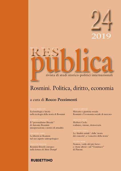 Res publica (2019). Vol. 24: Rosmini. Politica, diritto, economia. - copertina