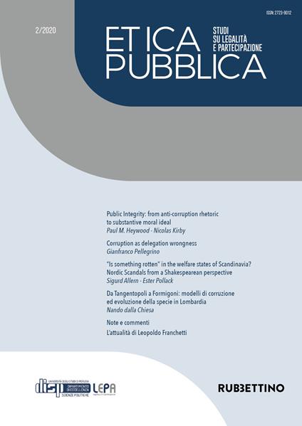 Etica pubblica. Studi su legalità e partecipazione (2020). Vol. 2 - copertina
