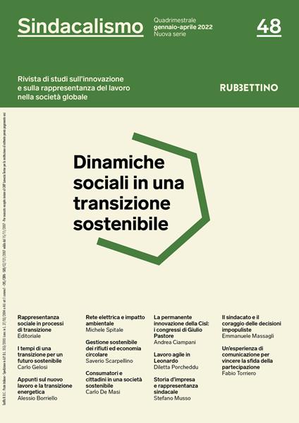 Sindacalismo. Rivista di studi sull'innovazione e sulla rappresentanza del lavoro nella società globale (2022). Vol. 48 - copertina