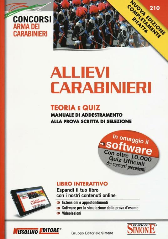 Allievi carabinieri. Teoria e quiz. Manuale di addestramento alla prova scritta di selezione. Con software - copertina