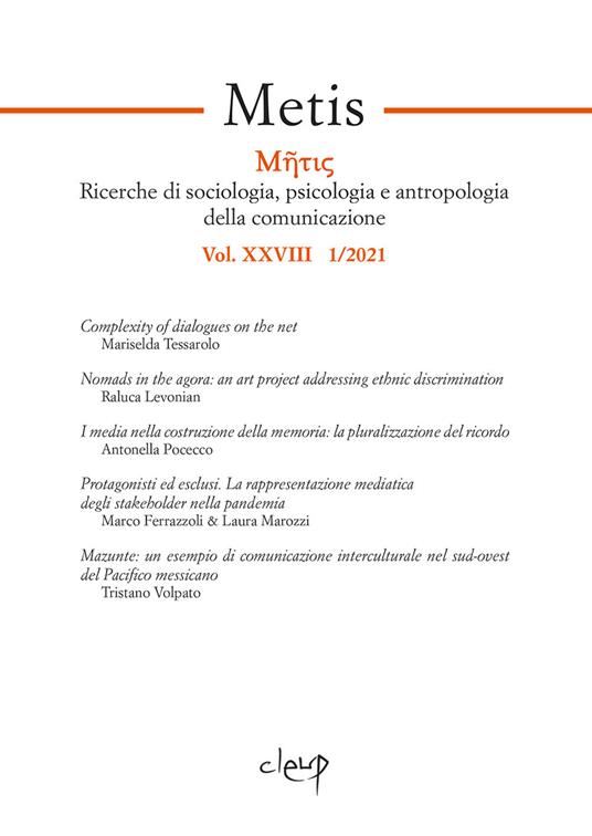 Metis. Ricerche di sociologia, psicologia e antropologia della comunicazione (2021). Vol. 38 - copertina
