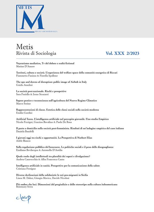 Metis. Rivista di sociologia (2023). Vol. 2 - copertina