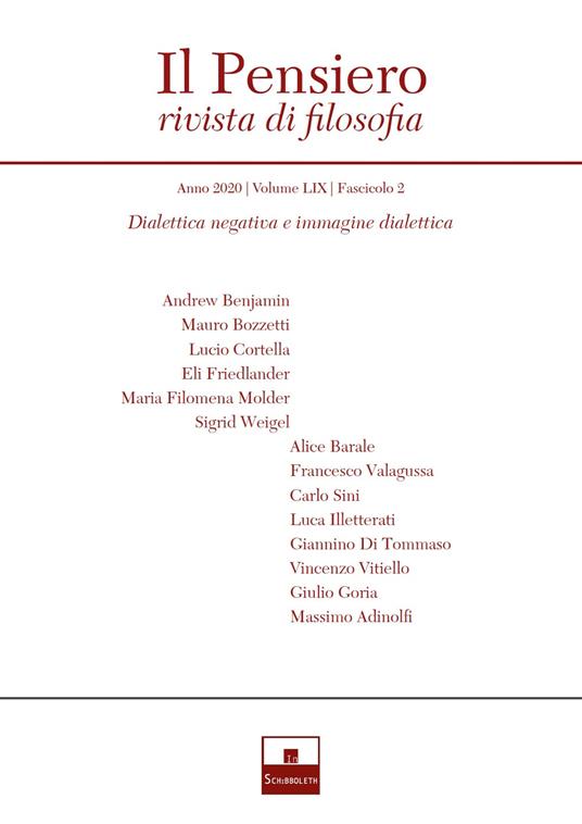 Il pensiero. Rivista di filosofia (2020). Vol. 59\2: Dialettica negativa e immagine dialettica. - copertina