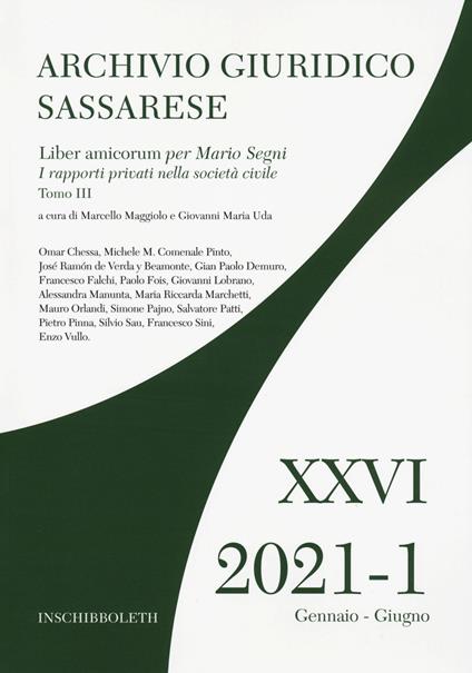 Archivio giuridico sassarese (2021). Vol. 1/3: Liber amicorum per Mario Segni - copertina