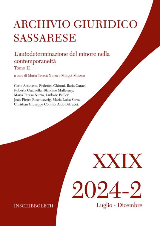 Archivio giuridico sassarese (2024). Vol. 2/2: L' autodeterminazione del minore nella contemporaneità - copertina