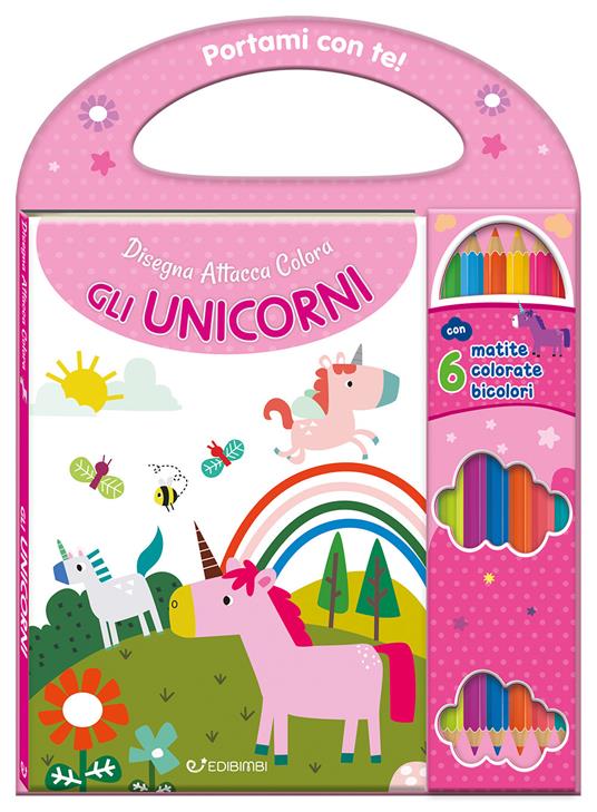 Gli unicorni. Disegna attacca colora. Con 6 matite bicolore - copertina