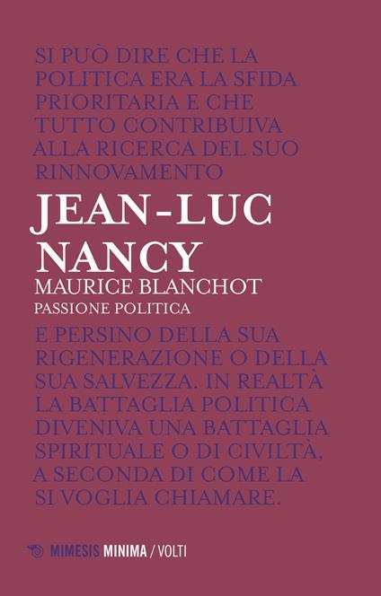 Maurice Blanchot. Passione politica - Jean-Luc Nancy - copertina