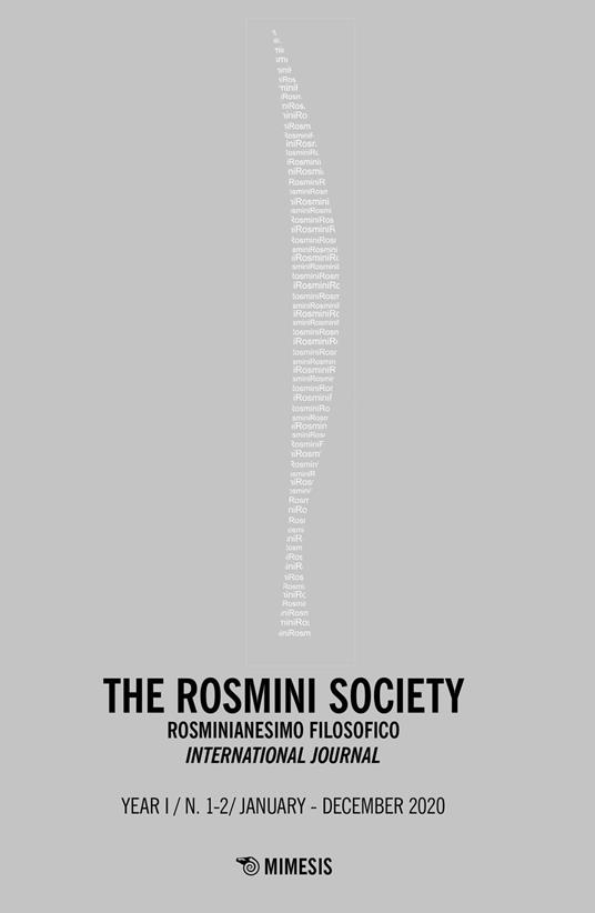 The Rosmini society. Rosminianesimo filosofico international journal (2020). Vol. 1-2 - copertina
