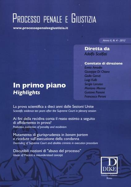 Processo penale e giustizia (2012). Vol. 4 - copertina