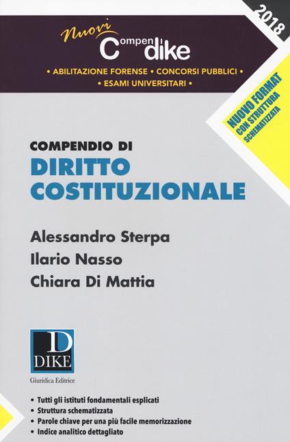 Compendio di diritto costituzionale - Alessandro Sterpa,Ilario Nasso,Chiara Di Mattia - copertina